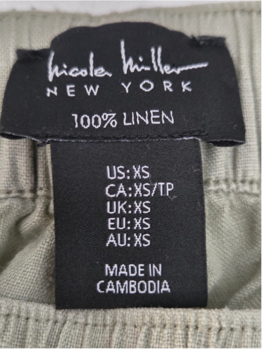 Nicole Miller Light Olive Cargo Earthcore Gorpcore Pants 100% Linen Size XS - Picture 3 of 5